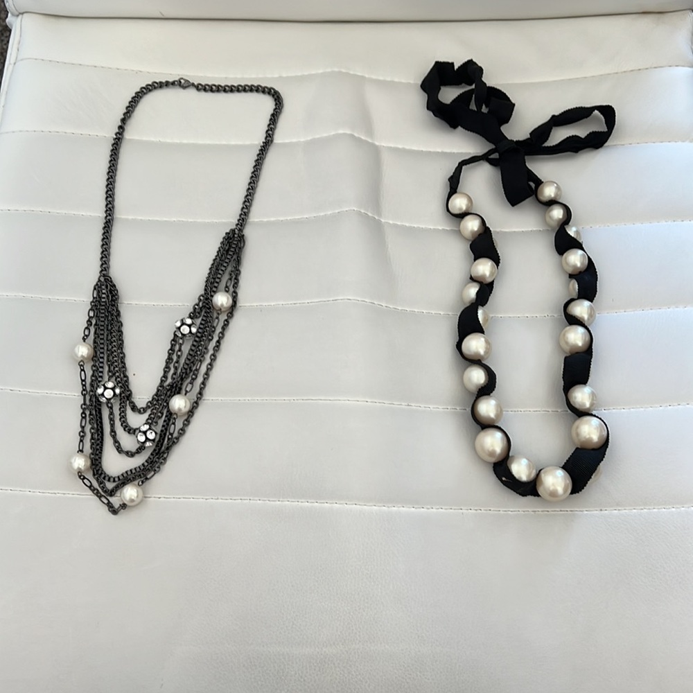 Bundle - Faux Pearl Necklace & Faux Pearl and Diamond Ball Necklace